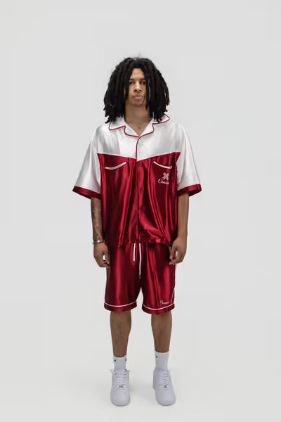 Crxsscut Satin Set Burgandy and Cream