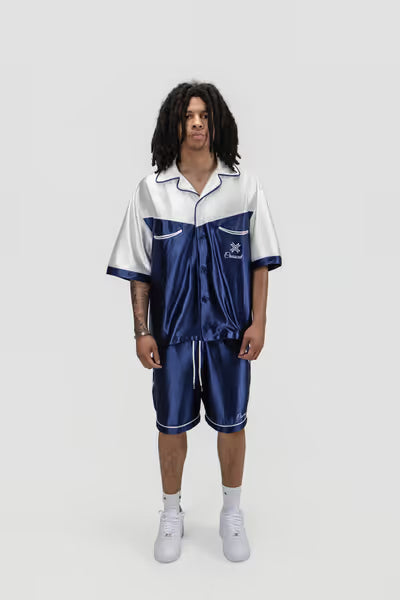 Crxsscut Satin Set Navy and Cream